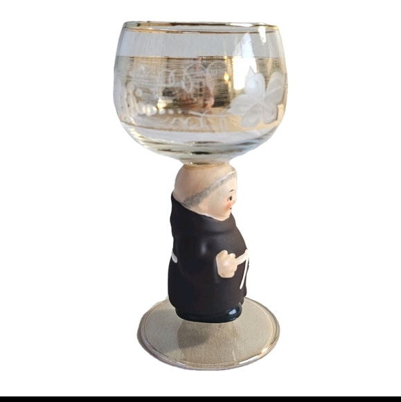 Goebel Hummel Figurine Wine Glass German Friar / Monk Gold Trim Germany Barware - Picture 3 of 8